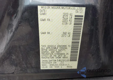 2013 Nissan Altima 2.5 S z USA, uszkodzony, nr VIN 1N4AL3AP7DN582010